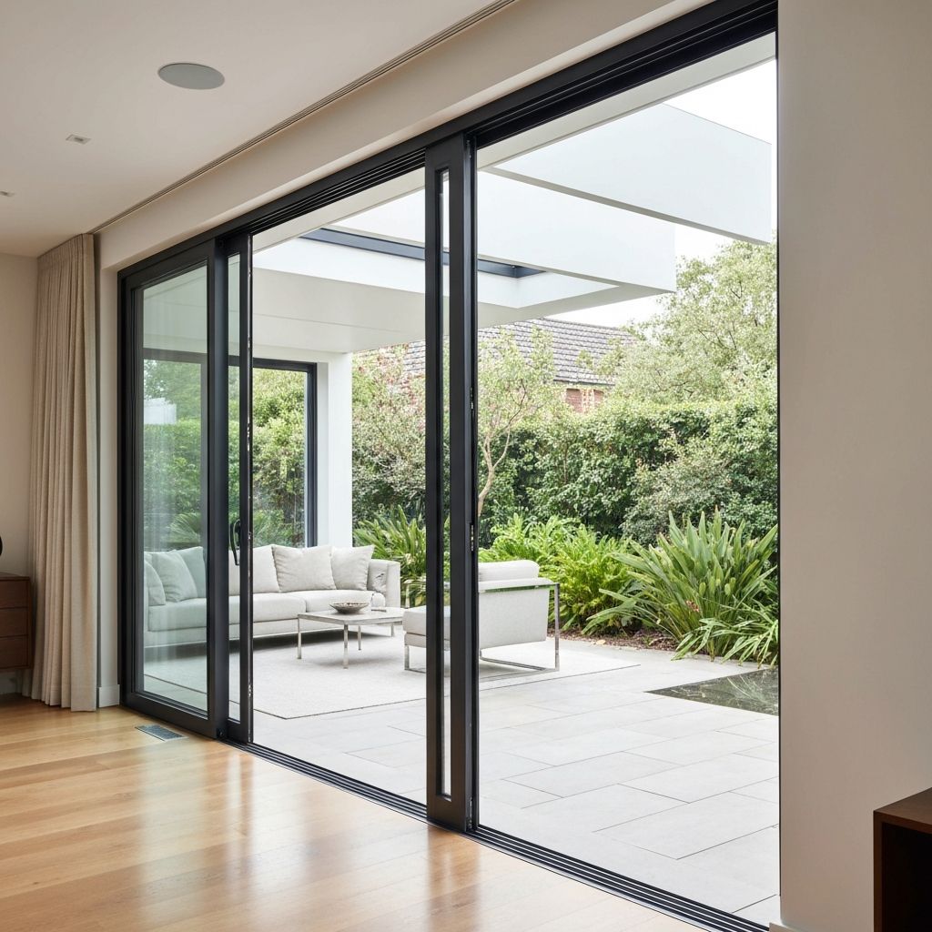 Luxury ultra-slim sliding glass doors opening to garden